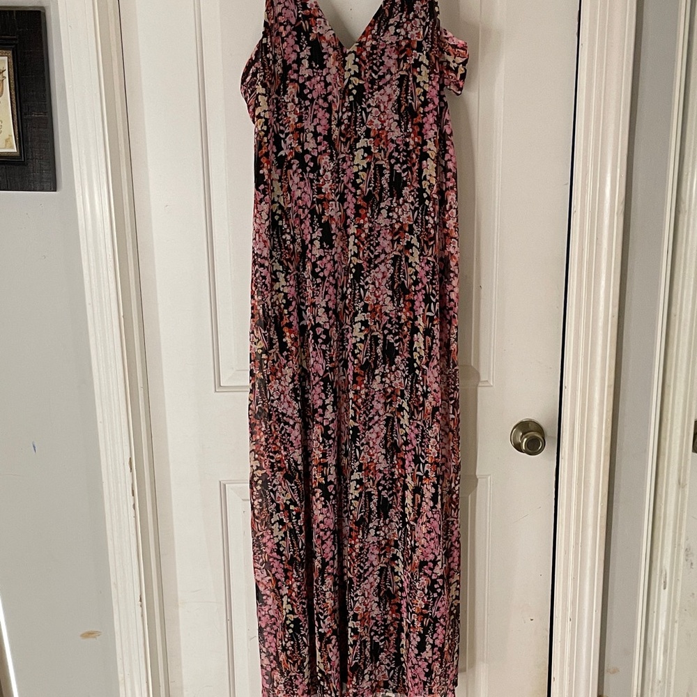 Lulu's Black Maxi Dress with Pink Floral Print